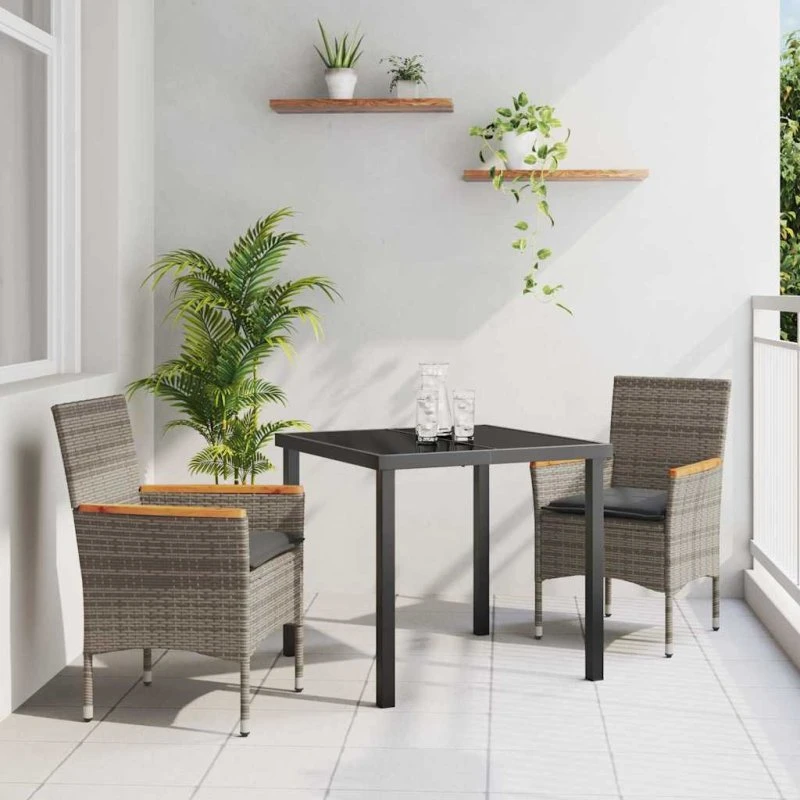 vidaXL Have Spisebordssæt 3 stk Grå Poly rattan med Pude