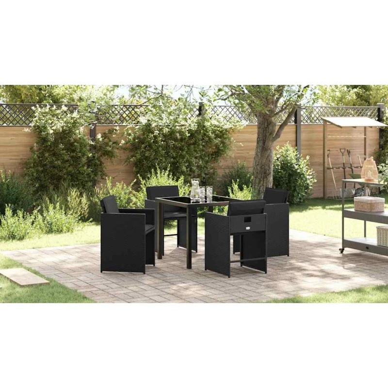 vidaXL Have Spisebordssæt 5 stk Sort Polyrattan