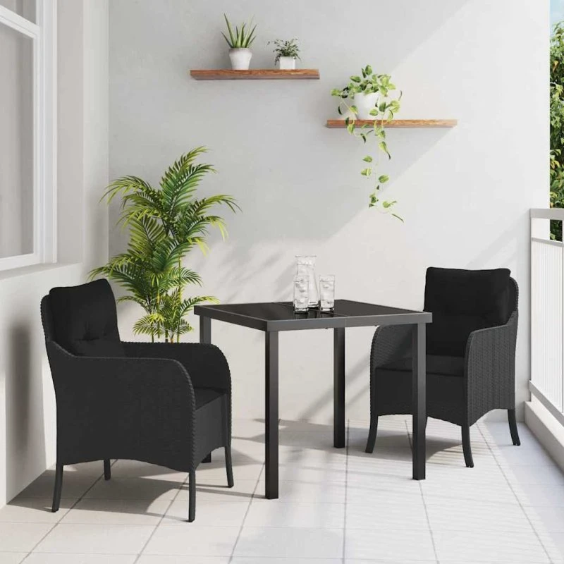vidaXL Have Spisebordssæt 3 stk med pude, Sort polyrattan