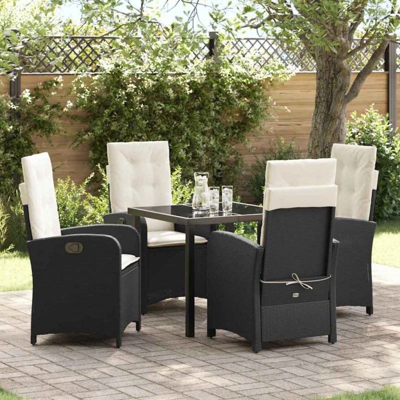 vidaXL Have Spisebordssæt 5 stk Sort polyrattan
