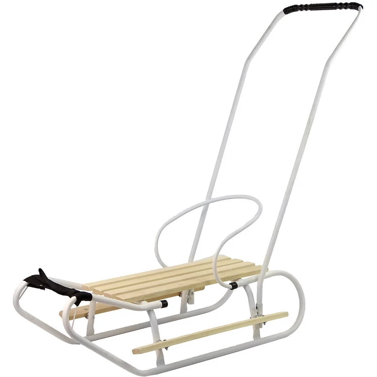 Metal kælk med skubbestang og rygstøtte, hvid