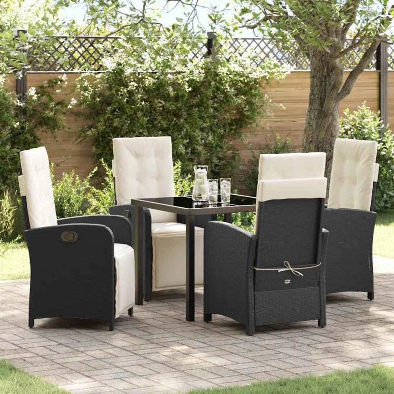 vidaXL Have Spisebordssæt 5 stk Sort polyrattan