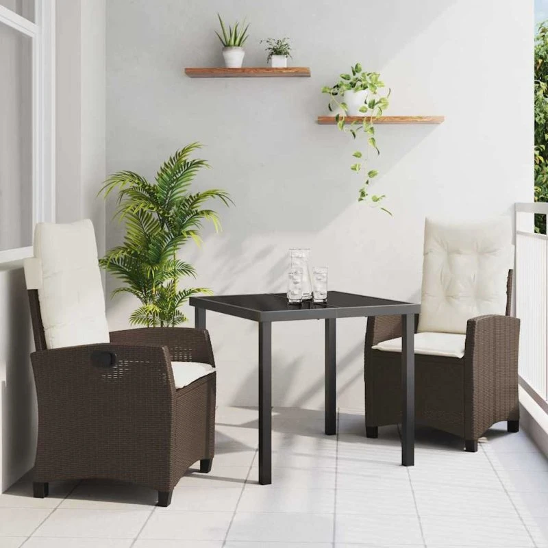 vidaXL Have Spisebordssæt 3 stk Brun polyrattan