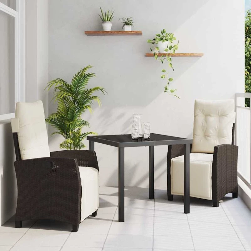 vidaXL Have Spisebordssæt 3 stk Brun polyrattan