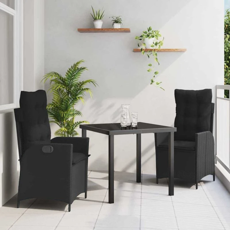 vidaXL Have Spisebordssæt 3 pcs Sort polyrattan