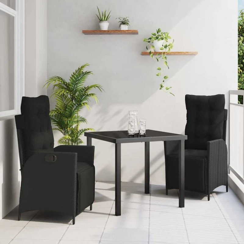 vidaXL Have Spisebordssæt 3 pcs Sort Poly rattan