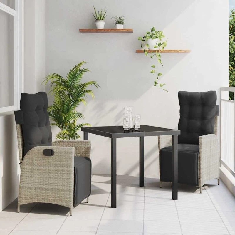 vidaXL Have Spisebordssæt 3 stk Lysegrå Poly rattan