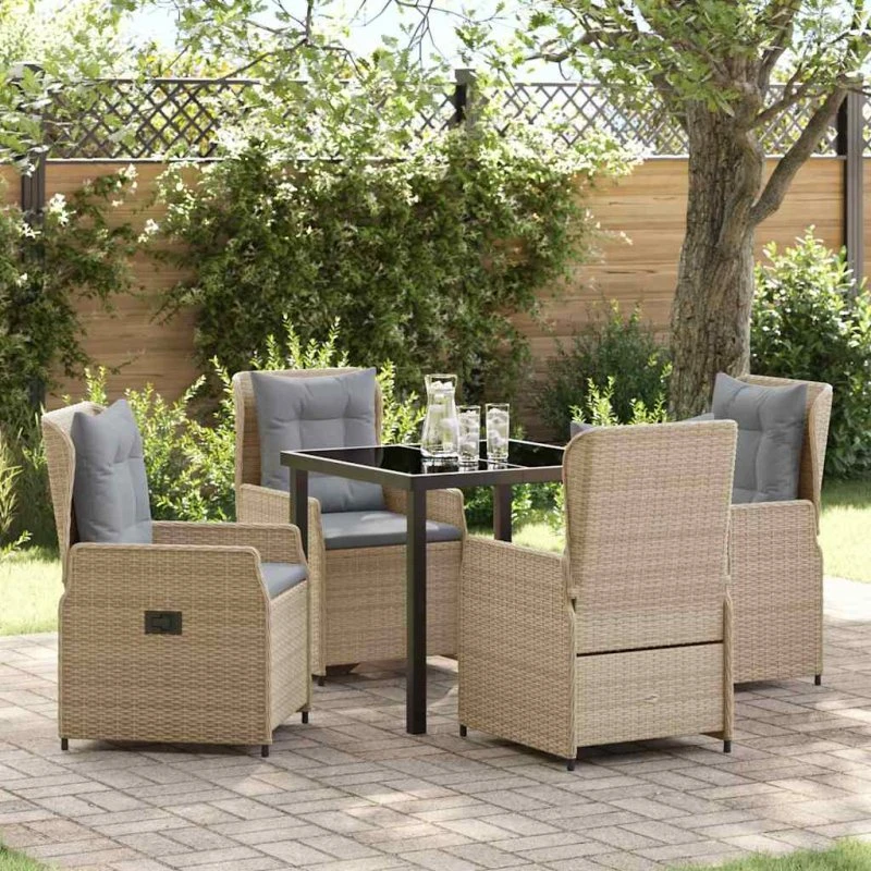vidaXL Have Spisebordssæt 5 pc Beige/Lys Grå PolyRattan