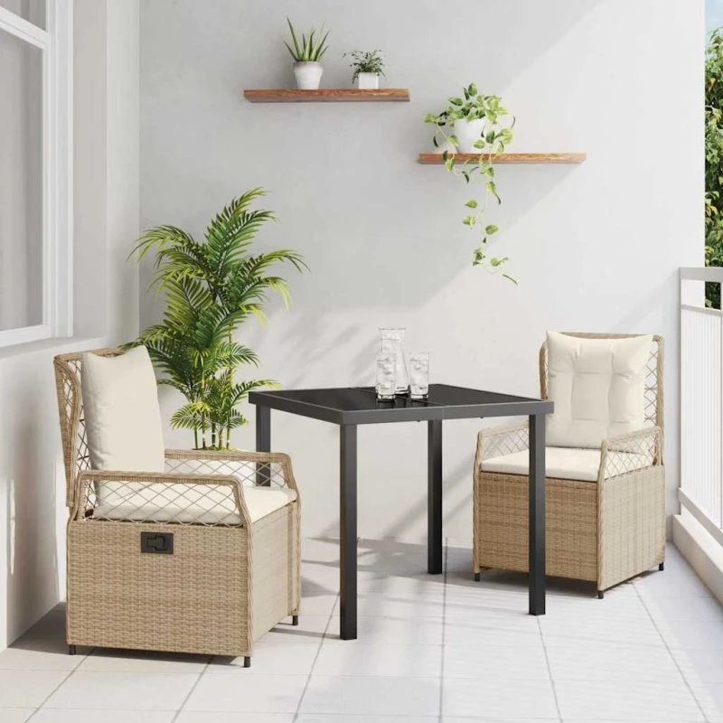 vidaXL Have Spisebordssæt 3 stk Beige/Cremehvid Poly-rattan