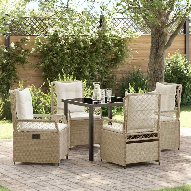 vidaXL Have Spisebordssæt 5 stk Beige/Cremehvid Poly-rattan