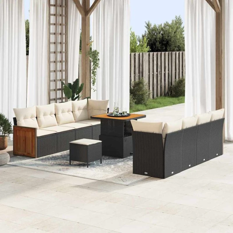 vidaXL Havesofa Sæt 11 stk Sort og Cream 80 x 80 x 71 cm