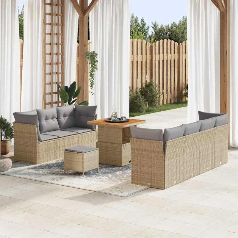 vidaXL Havesofa Sæt 10 stk med pude, beige og lysegrå, 80 x 80 x 71 cm