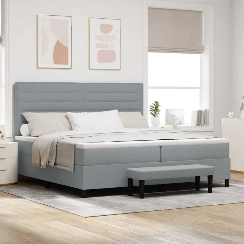 vidaXL Box Spring Seng 200x200 cm Lysegrå Stof