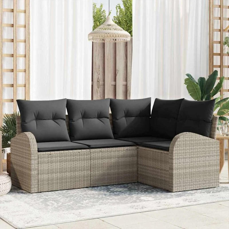 vidaXL Havesofa Sæt 4-pcs Lysegrå Poly rattan med opbevaring