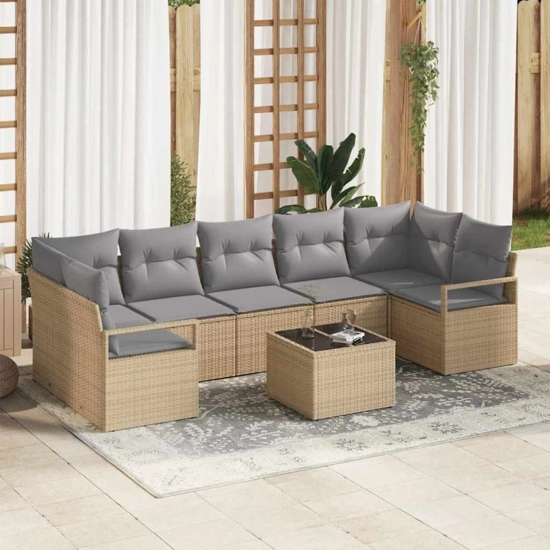 vidaXL Havesofa Sæt 8 stk Beige og Grå PolyRattan