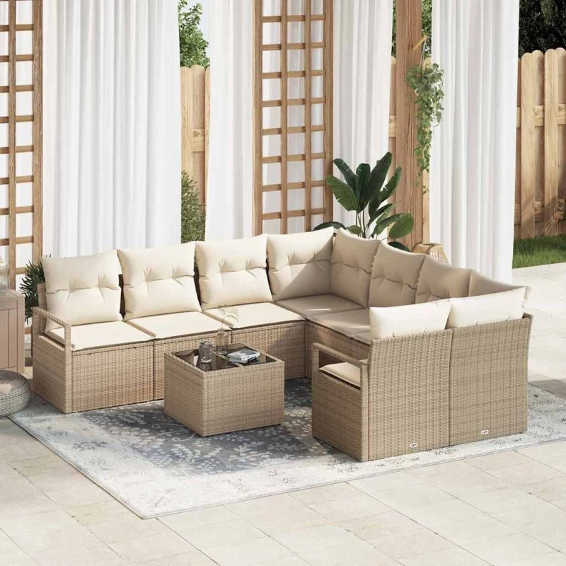 vidaXL 9-deligt Havesofa Sæt Beige/Creme PolyRattan