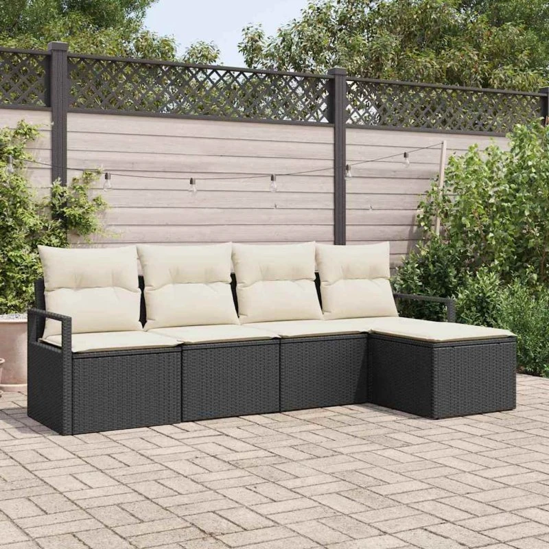 vidaXL 5-pces Sort Poly Rattan Havesofa Sæt