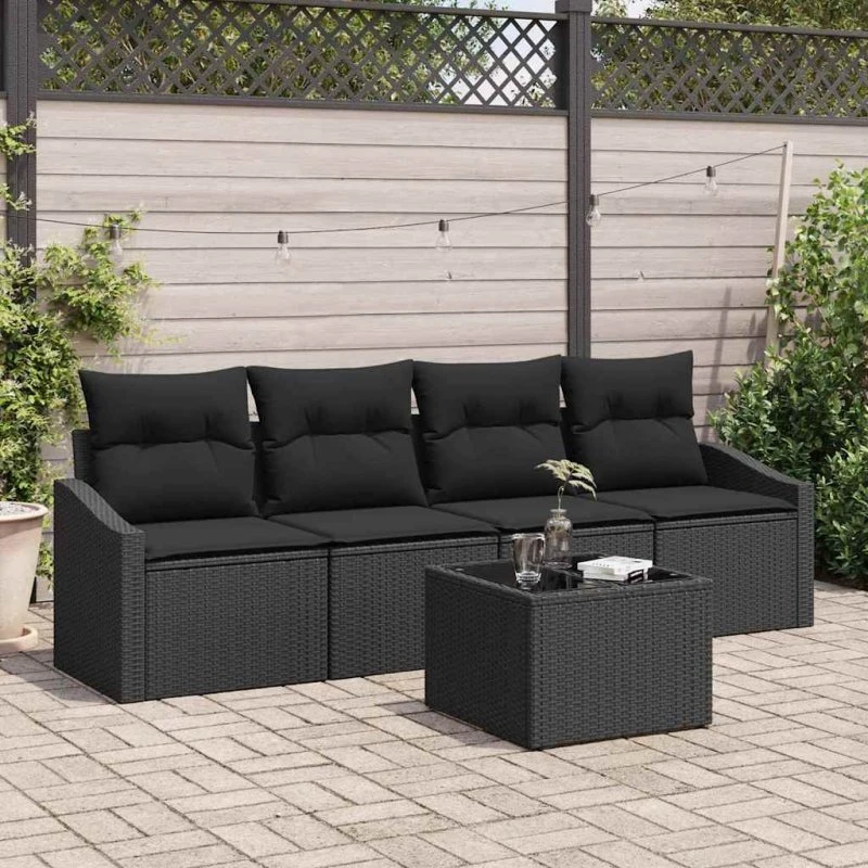 vidaXL 5-pces Havesofa Sæt med Pude, Sort, Polyran