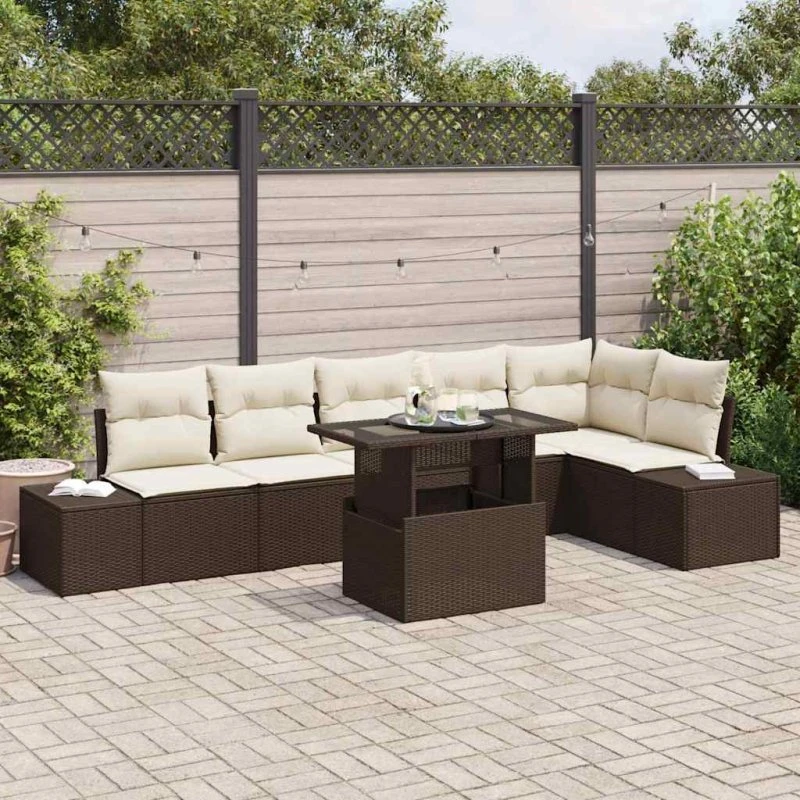 vidaXL Havesofa Sæt 7 stk Brun/Creme med Opbevaring