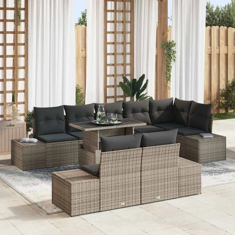 vidaXL Havesofa Sæt 9 dele Grå polyrattan