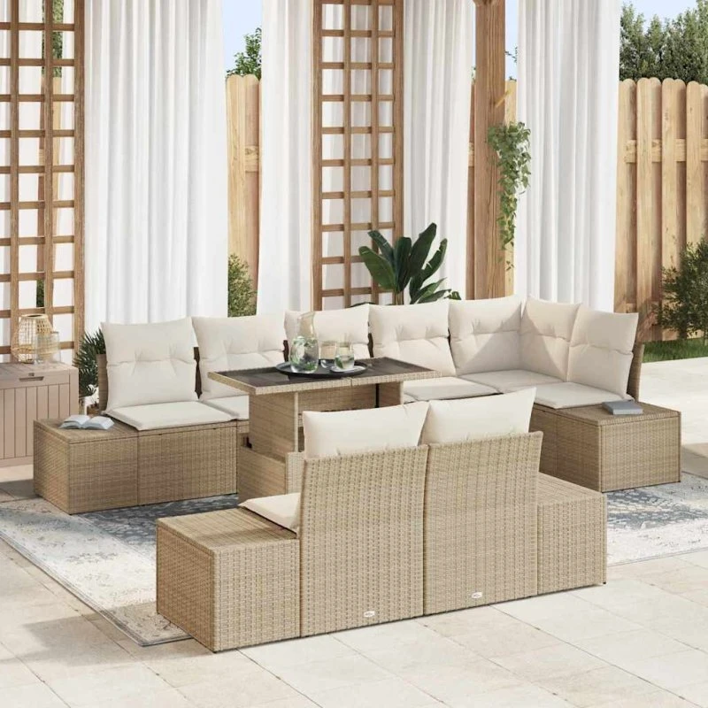 vidaXL Havesofa Sæt 9 Deler Beige/Cremefarvet 100 x 55 x 73 cm