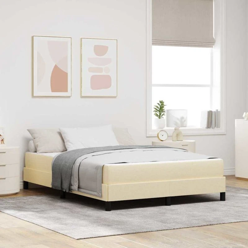 vidaXL Box Spring Seng med Madras Creme 160x200 cm Stof