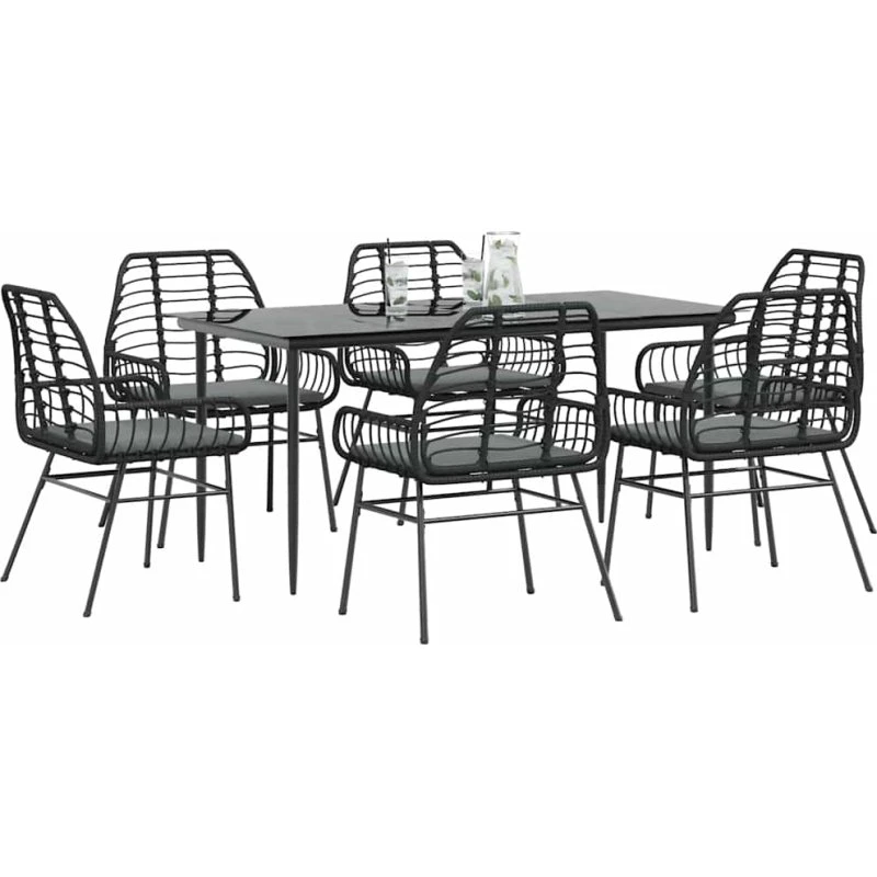 vidaXL 7 dele spisebordssæt polyrattan glas sort