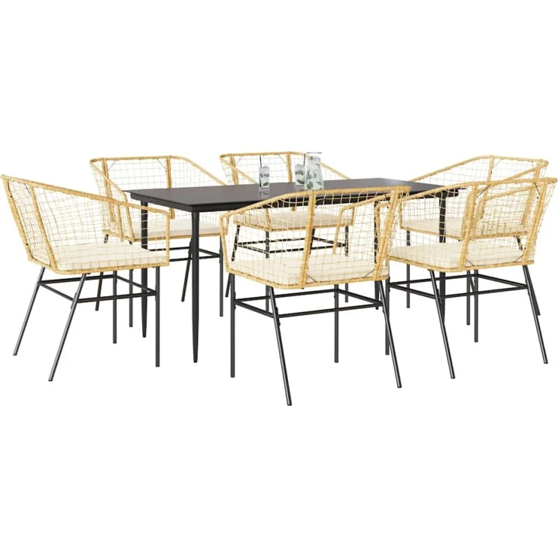 vidaXL 7-delers polyrattan spisebordssæt brun med glas