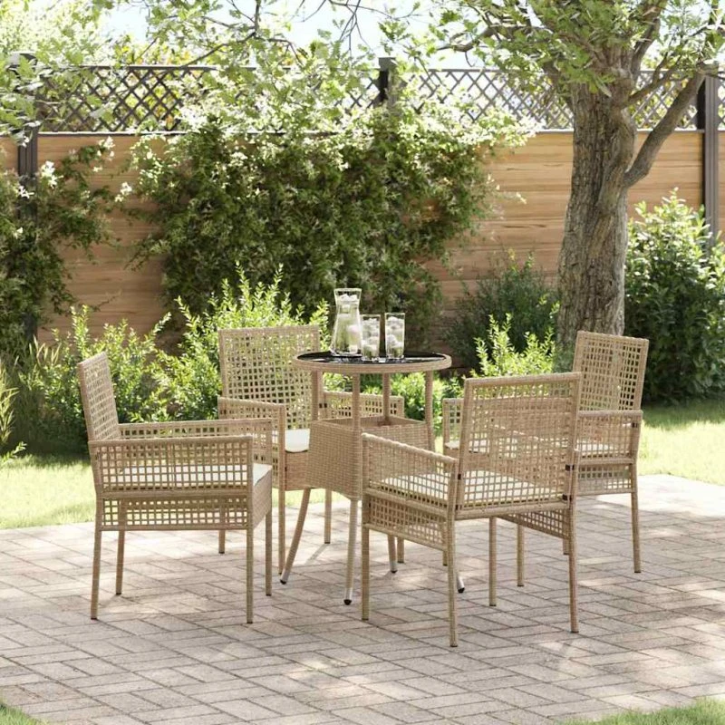vidaXL Have Spisebordssæt 5 stk Beige Poly rattan