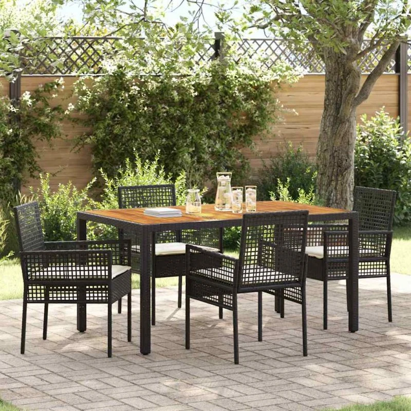 vidaXL Have Spisebordssæt 5 pcs Sort Poly rattan 150x90x75 cm