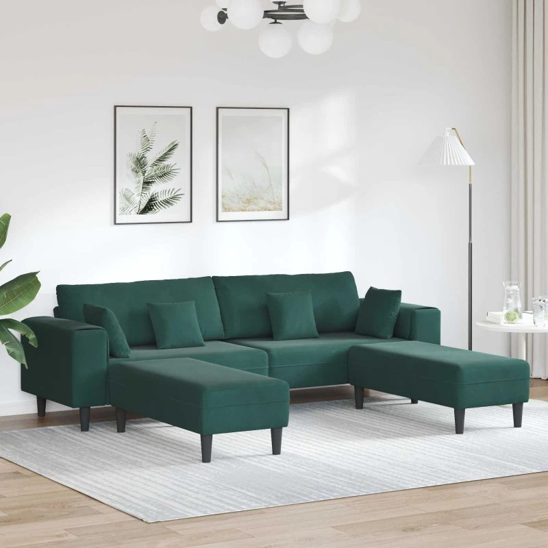 vidaXL Mørkegrøn Fløjls Sofa 3-del 250 cm
