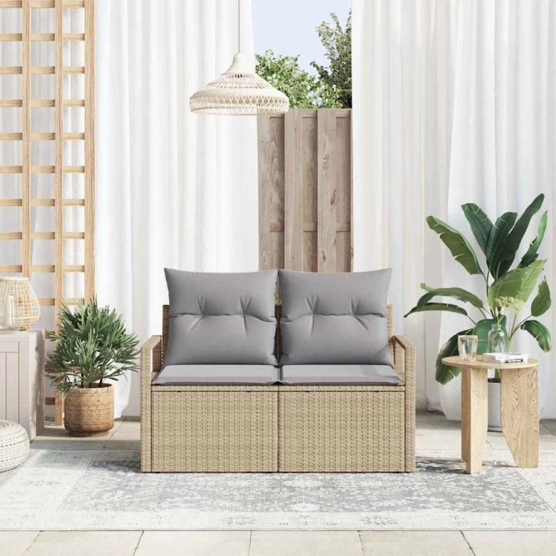 vidaXL Havemøbelsofa 120 x 62 x 69 cm beige/grå polyrattan med pude