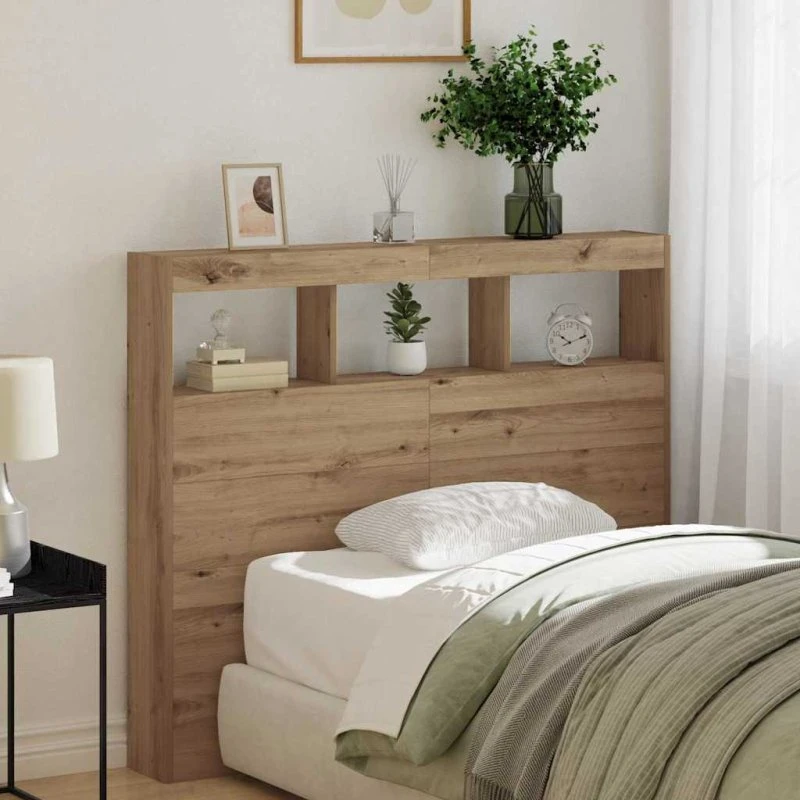 vidaXL Hovedgærde Artisan Eg 120 x 17 x 102 cm med LED