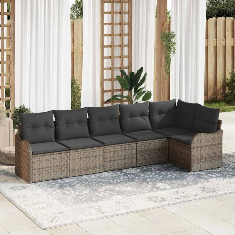 vidaXL Havesofa Sæt Grå Poly rattan, 6 stk med pude
