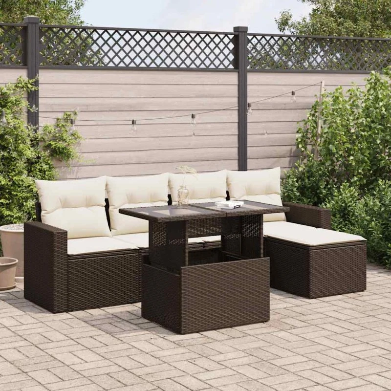 vidaXL 6-delssofasæt med hynder polyrattan brun