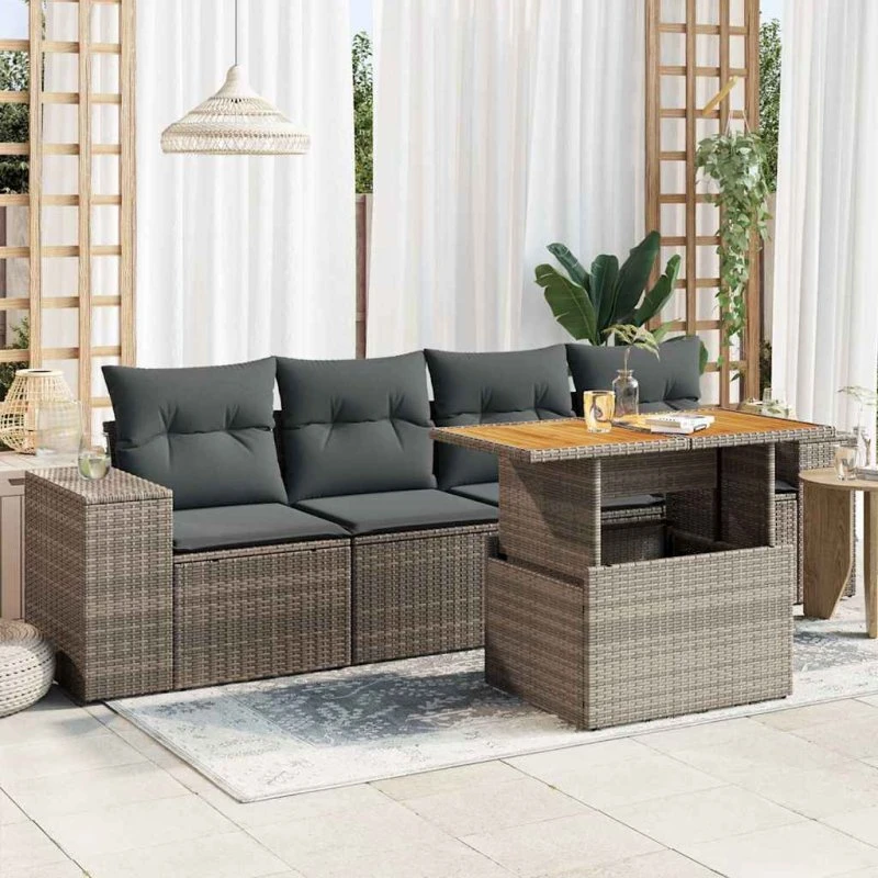 vidaXL 5-delssofasæt med hynder polyrattan grå