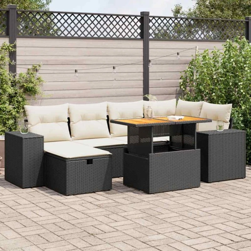 vidaXL 8-delssofasæt med hynder, polyrattan, sort