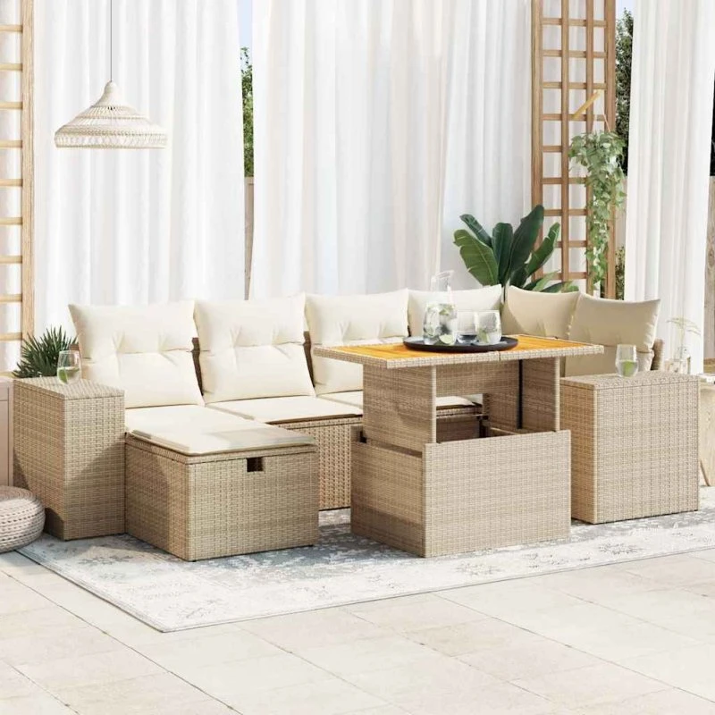 vidaXL 8-delssofasæt med hynder, polyrattan, beige