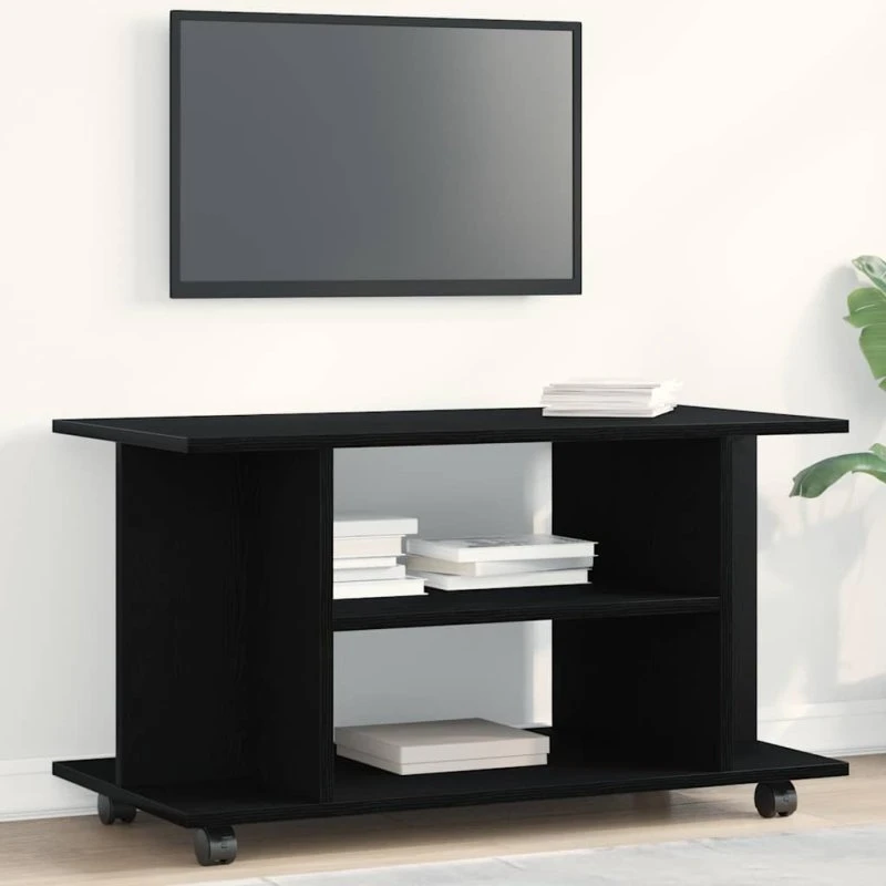 vidaXL tv-skab med hjul 80x40x45 cm konstrueret træ sort-eg