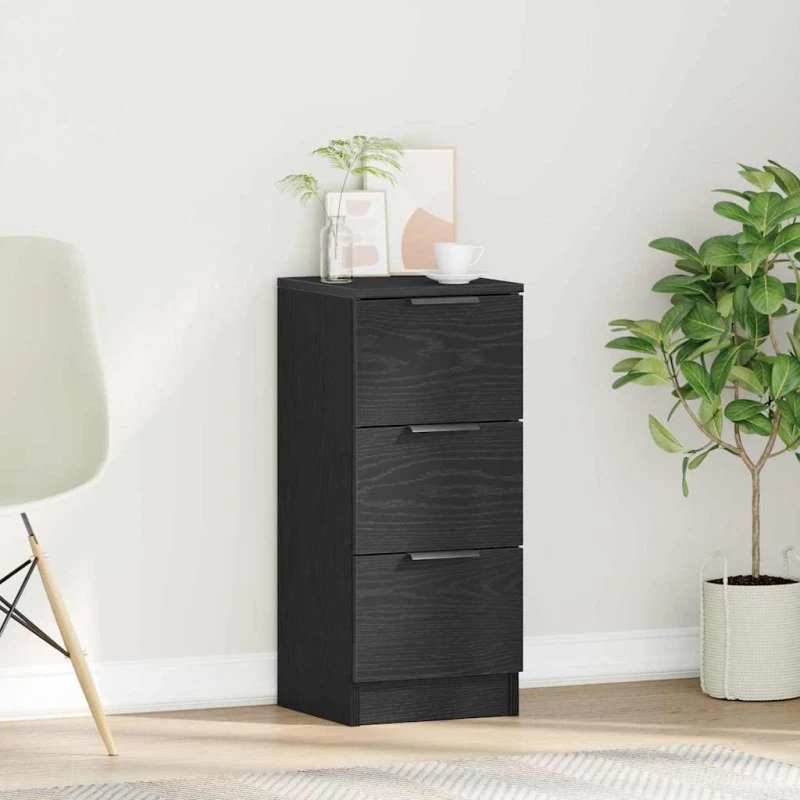 vidaXL Sort Egetræ Sideboard 30x30x70 cm med Skuffer