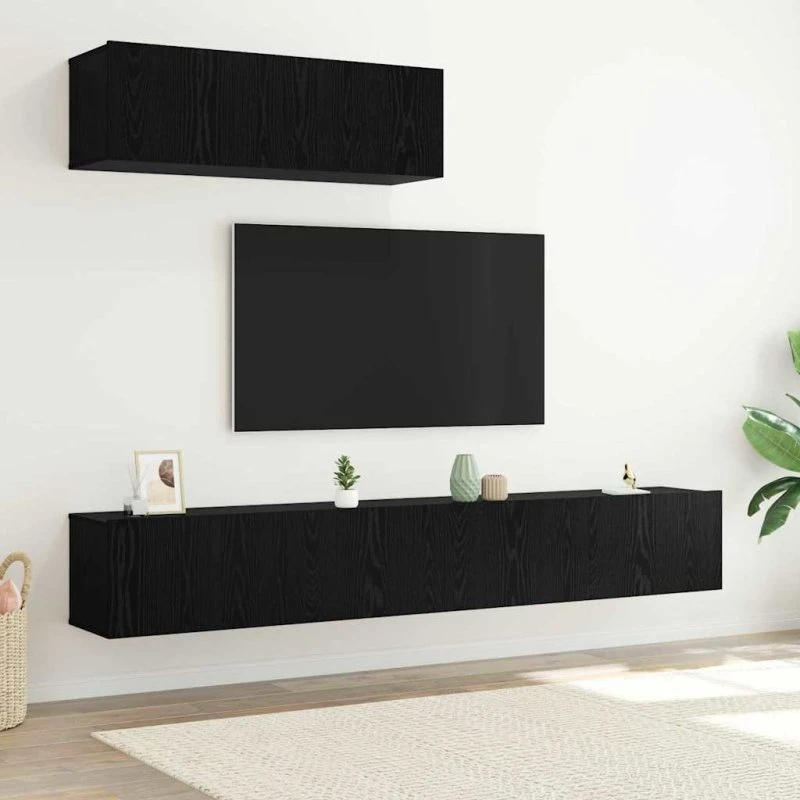 vidaXL TV-møbelsæt 3-del, Sort eg, 200 x 30 x 30 cm, Konstrueret træ