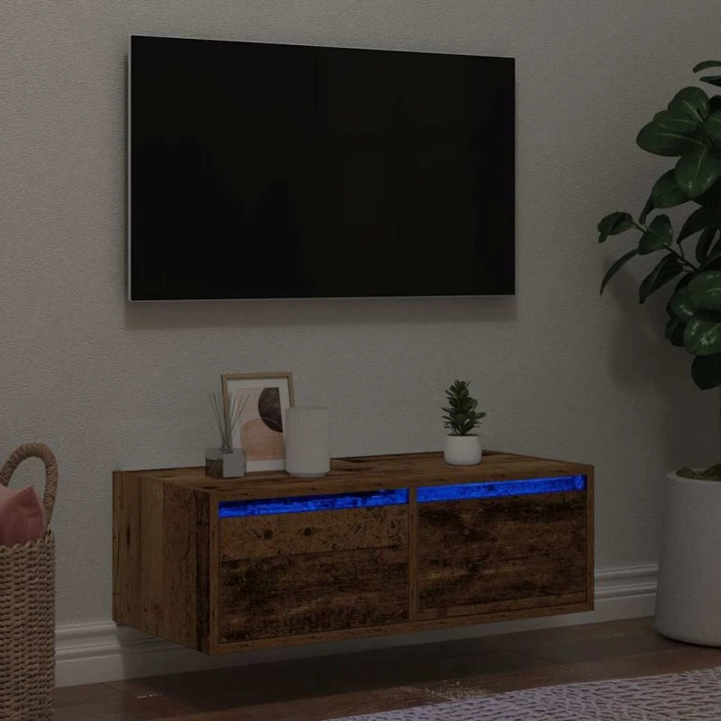 vidaXL Tv-bord med LED-lys 75x35,5x25 cm antikt træ