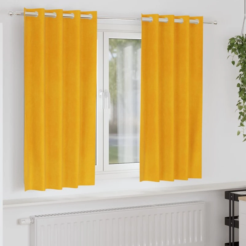 vidaXL Mørklægningsgardiner 2 stk Sennepsgul 140 x 175 cm Fløjl