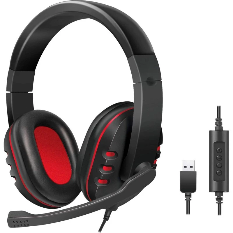 LogiLink USB Gamingheadset Sort/Rød, Justerbar Mikrofon