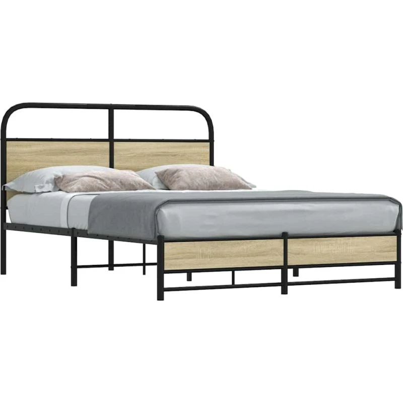 vidaXL Sengeramme 140x200 cm Metal Sonoma-Eg med sengegavl