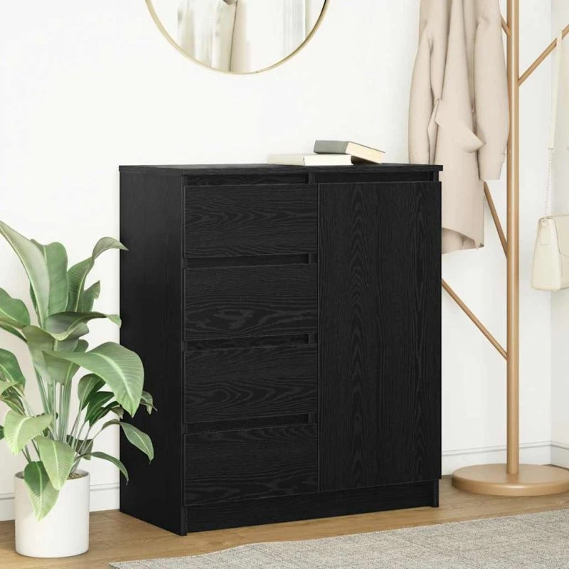 vidaXL Skænk med Skuffer 71x35x84 cm Sort Egetræ