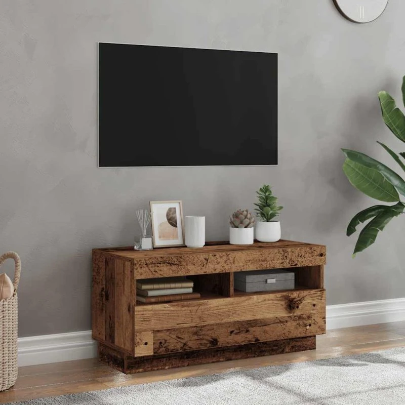 vidaXL Tv-bord med LED-lys 80x35x40 cm antikt træ