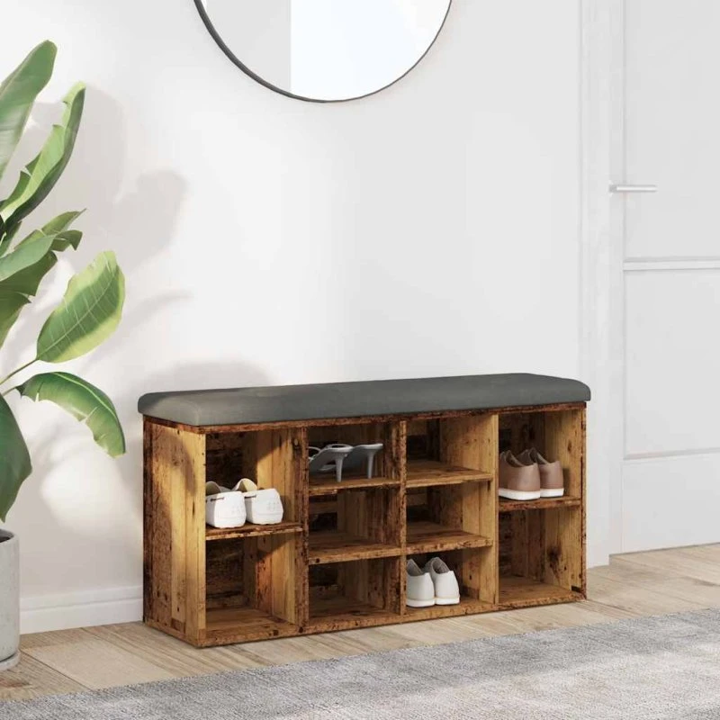 vidaXL Skobænk 102x32x50 cm Konstrueret Træ Antikt Træ