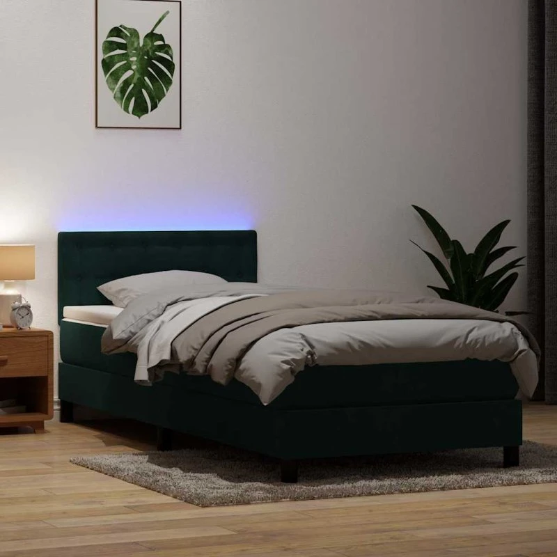 vidaXL Kontinentalseng med Madras og LED-lys, Mørkegrøn 80x220 cm