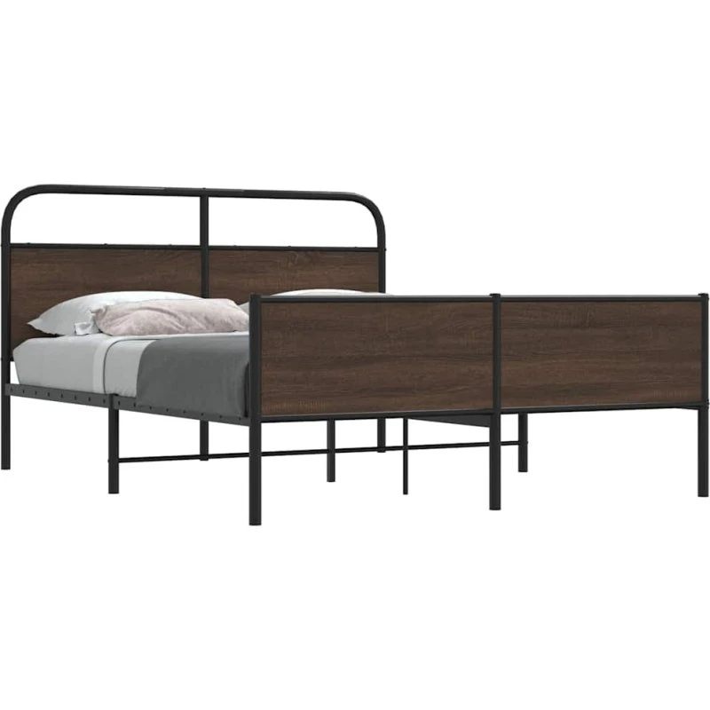 vidaXL Sengeramme 150x200 cm Metal Brun Egetræsfarve